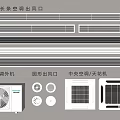 Long Strip and Round Air Conditioner Air Vents with Central Ceiling Units and Outdoor Units