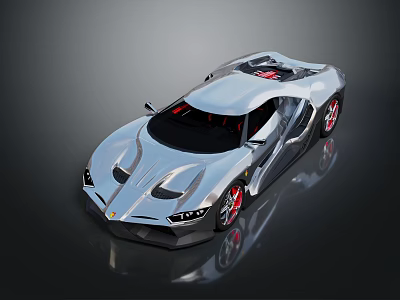 Modern Sleek Silver Sports Car With Streamlined Body And Red Accents 3d model