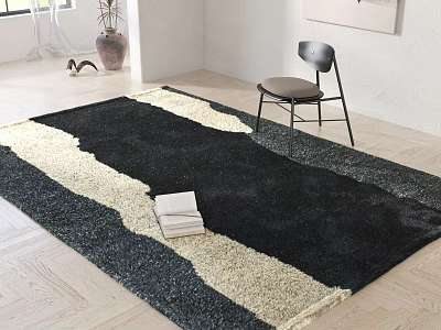 Square Rug In Minimalist Room With Chair And Books 3d model