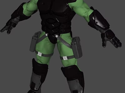 Green And Black Armored Sci Fi Biological Character With Tactical Gear And Protective Guards 3d model
