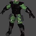 Green And Black Armored Sci Fi Biological Character With Tactical Gear And Protective Guards