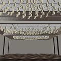 Banquet Hall Interior With Ornate Chandeliers Dark Patterned Carpet Light Walls And Black Decorative Lines