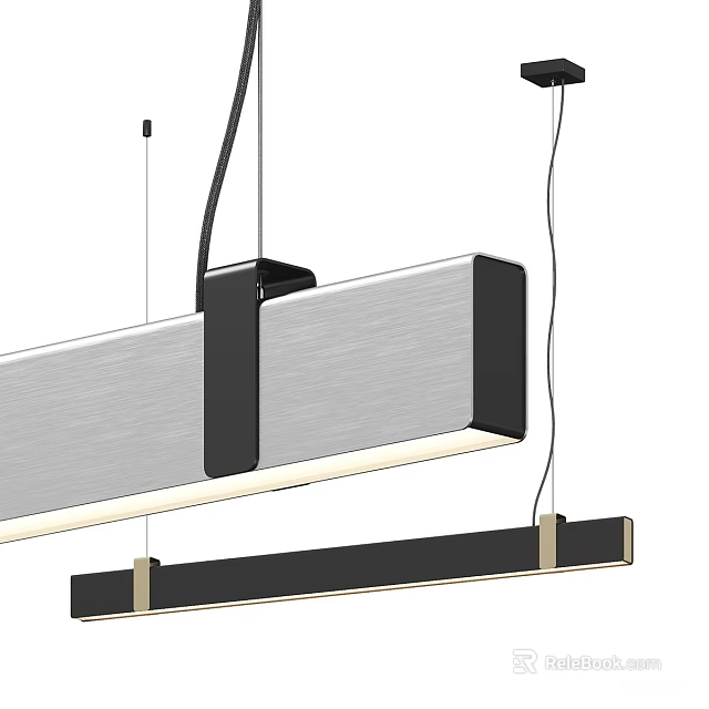 Modern Sleek Pendant Light With Long Rectangular Metal Frame And Black Accents 3d model 