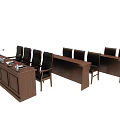 Wooden Conference Table With Multiple Black Chairs For Office Meeting Setup