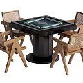 Modern Square Mahjong Entertainment Table with Black Base and Four Wooden Rattan Backrest Chairs
