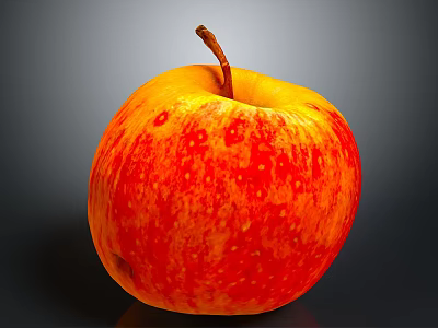 Fresh Whole Ripe Red Yellow Apple With Stem On Dark Background 3d model