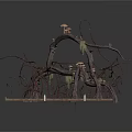 Decorative Wooden Building Featuring Curved Branch Structure And Intertwined Twig Top