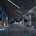 Modern Exhibition Hall Interior Design With Display Cabinets Models And Wall Posters
