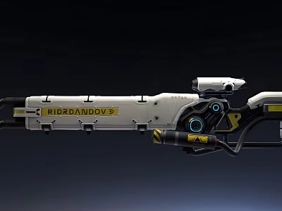 Futuristic Science Fiction Weapon with White Body Yellow Accents and Blue Circular Components 3d model