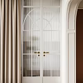 Elegant White Double Doors With Arched Glass Panels And Gold Handles In Interior Scene