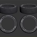 High Quality Black Rubber Tires Stacked In Multiple Piles On Dark Reflective Surface 3d model