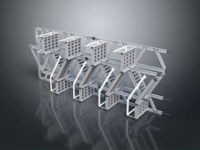 Modern Metal Staircase With Geometric Frame Structure And Multiple Steps Design 3d model
