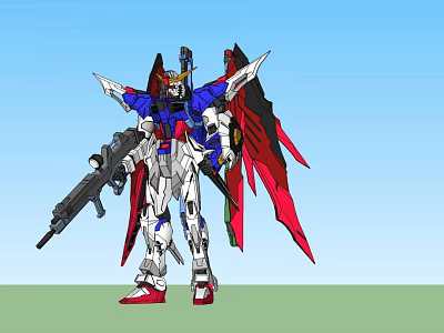 Electric Toy Robot Mech Action Figure With Blue Red White Wings And Gun 3d model