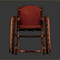 Classic Vintage Wooden Wheelchair With Red Seat And Ornate Carved Wheels