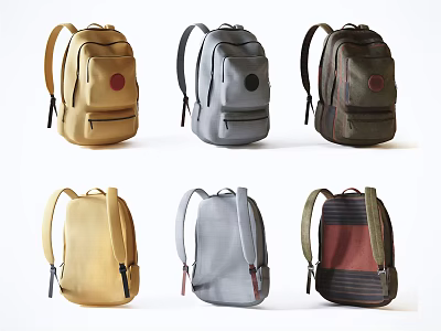 Multiple Stylish Backpacks in Various Colors with Round Logo and Different Styles 3d model
