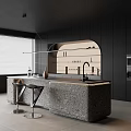 Modern Open Concept Restaurant Kitchen Interior With Island Counter And Cabinets