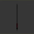 Black And Red Long Blade Weapon Featuring Serrated Edge And Red Handle Accents
