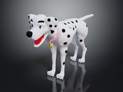 Cute Dalmatian Dog with Black Spots Blue Eyes Pink Collar and Yellow Bell Standing 3d model