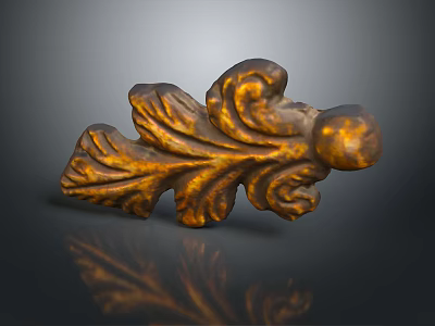 Golden Decorative Hardware Accessory With Leaf Design And Scroll Pattern For Furniture 3d model
