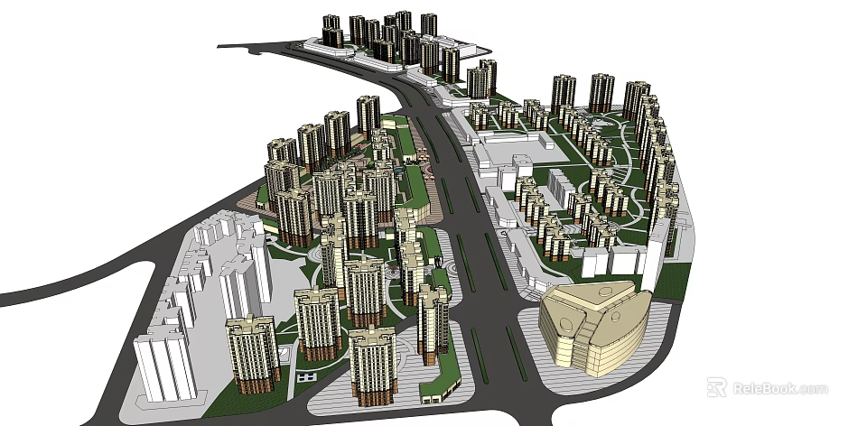 Urban Planning Layout With High Rise Buildings Wide Avenue And Lush Green Spaces Modern City 3d model 