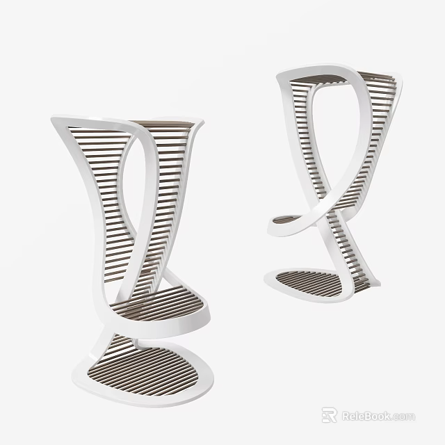 Modern Unique Shape Bar Stools With White Frame And Dark Striped Structure 3d model 