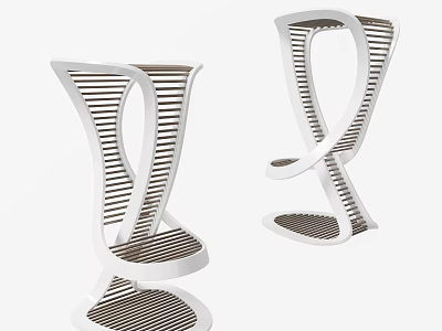 Modern Unique Shape Bar Stools With White Frame And Dark Striped Structure 3d model
