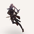 White Haired Female Character Holding Creature Like Weapon In Dynamic Black Outfit Pose