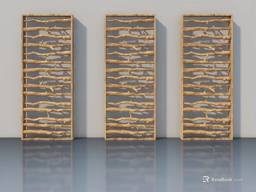 Wooden Swing Doors with Intricate Lattice Patterns Three Panel Design for Modern Interior Spaces 3d model 