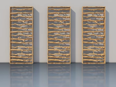 Wooden Swing Doors with Intricate Lattice Patterns Three Panel Design for Modern Interior Spaces 3d model
