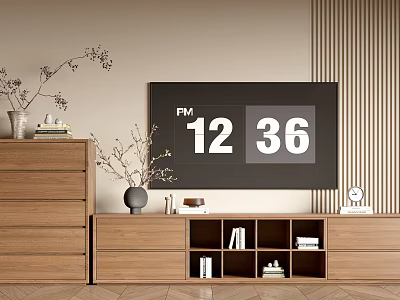 Modern Entryway Console Table And Side Cabinet With Wooden Design And Decorative Items 3d model