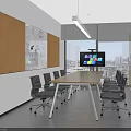 Modern Bright City View Meeting Room With Conference Table Ergonomic Office Chairs And Smart