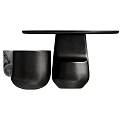 Modern Black Coffee Table With Unique Base Design And Marble Accent Cup 3d model