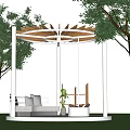 Relaxing Outdoor Pergola with Sofa Swing and Lush Greenery in Natural Garden