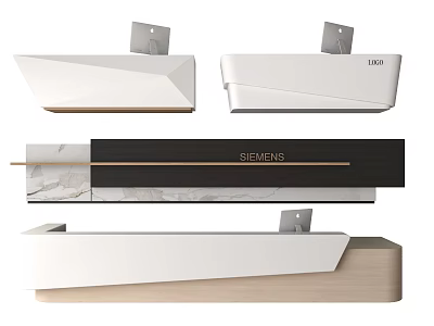 Modern Reception Desk With Siemens Logo Wooden Frame And Marble Top 3d model