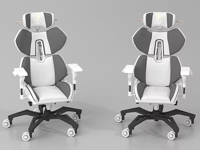 Modern Gray And White Office Chairs With Adjustable Backrest And Swivel Wheels 3d model