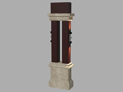 Marble Pillar With Dark Vertical Panels Decorative Base Top And Lighting 3d model