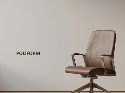 POLIFORM Brown Leather Office Chair With Metal Armrests And Five Star Base 3d model