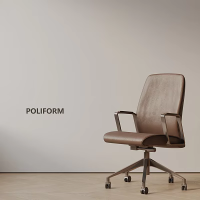 POLIFORM Brown Leather Office Chair With Metal Armrests And Five Star Base 3d model