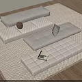 Modern Modular Floor Cushions With Striped And Plain Designs On Woven Rug