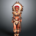 Woman In Traditional Outfit With Feather Headdress And Decorative Accessories