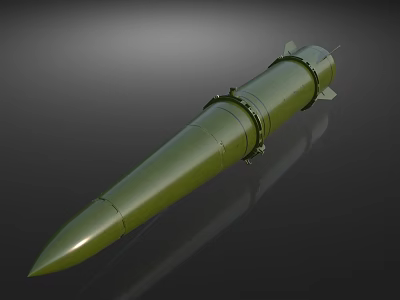 Green Military Missile With Conical Warhead Cylindrical Body And Rear Fins On Dark Background 3d model