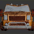 Orange Rusty Pickup Truck With Weathered Exterior And Blue Windshield