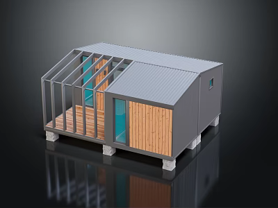 Modern Wooden House Featuring Glass Walls Gray Roof Wooden Panels And Open Space 3d model