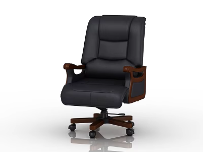Executive Black Leather Office Chair With Wooden Armrests And Wheeled Base 3d model