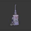 Miniature Building Model With Steeple Grid Windows Doorway And Decorative Steps