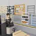Industrial Warehouse Equipment With Forklift Metal Shelves Storage Boxes And Ladder