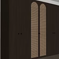 Modern Wardrobe Design With Dark Cabinetry Rattan Panel Doors And Metal Handles