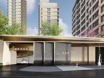 Garden Landscape Design for Modern High Rise Residential Entrance With Trees and Flowering Plants 3d model