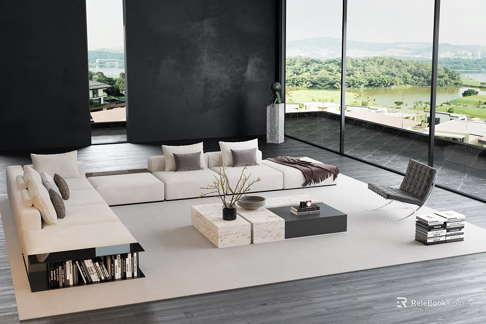 Modern Living Room With Sofa And Coffee Table Set 3d model