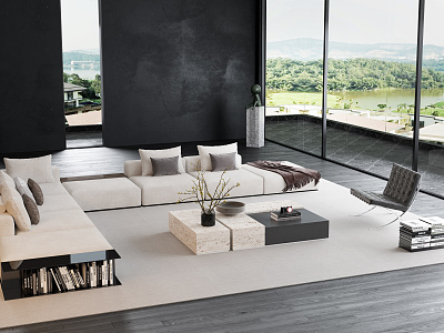 Modern sofa coffee table combination 3d model